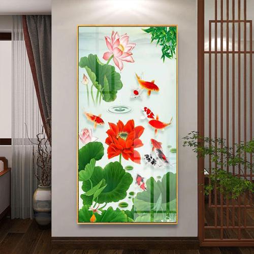 Tranh cửu ngư quần hội sen cá khổ dọc