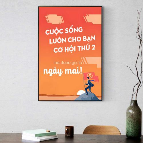 Tranh slogan động lực: Cuộc sống luôn cho bạn cơ hội thứ hai nó được gọi là ngày mai