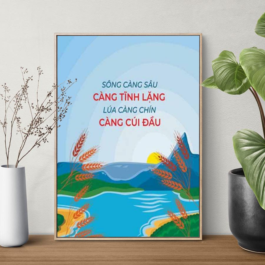 Tranh văn phòng: Sông càng sâu càng tĩnh lặng lúa càng chín càng cúi đầu