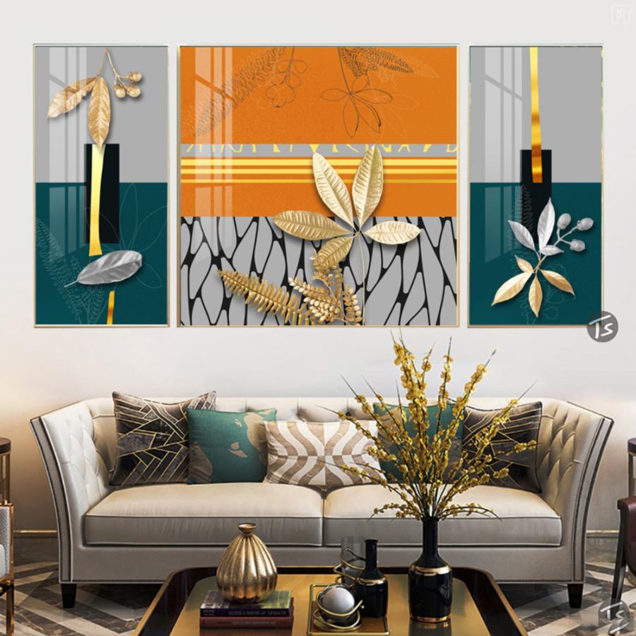 Bộ 3 tranh lá cây bằng vàng nghệ thuật độc đáo