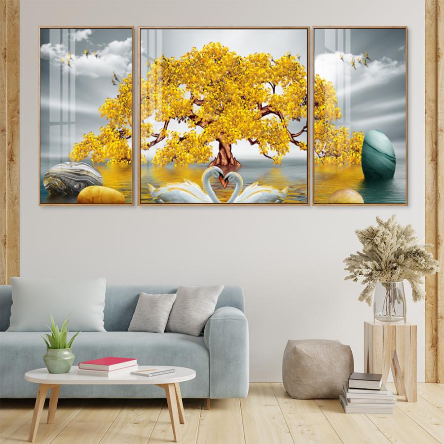 Bộ 3 tranh thiên nga đôi và cây vàng nghệ thuật