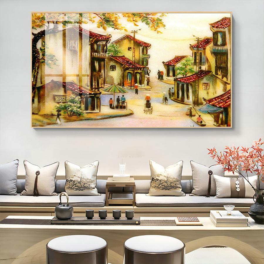 Tranh phố cổ Hà Nội mùa lá vàng