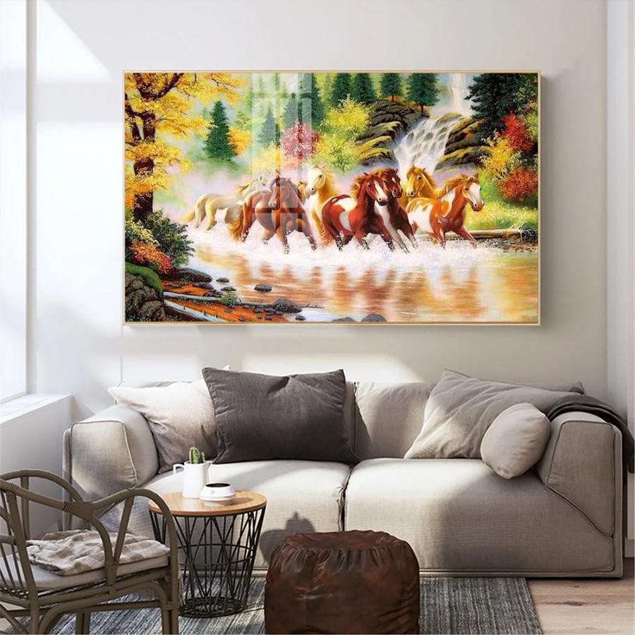 Tranh bát mã truy phong phi nước đại trên sông đẹp