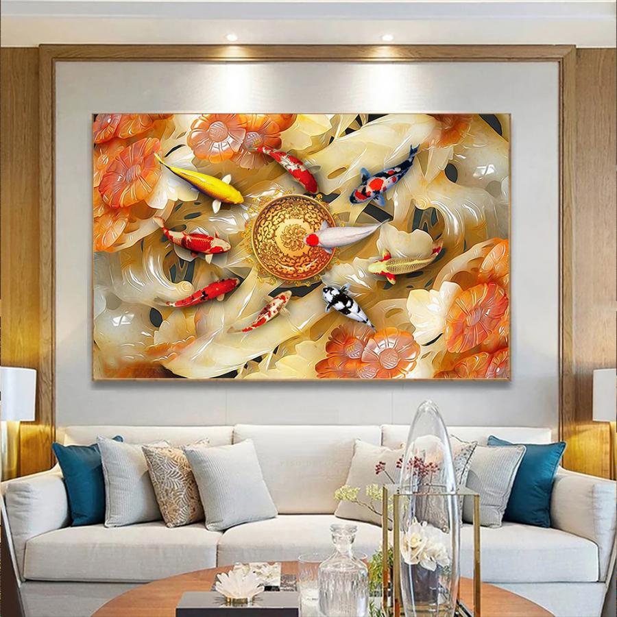 Tranh cửu ngư quần hội 3D hút tài lộc