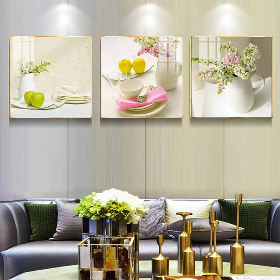 Bộ 3 tranh bình hoa trang trí phòng ăn