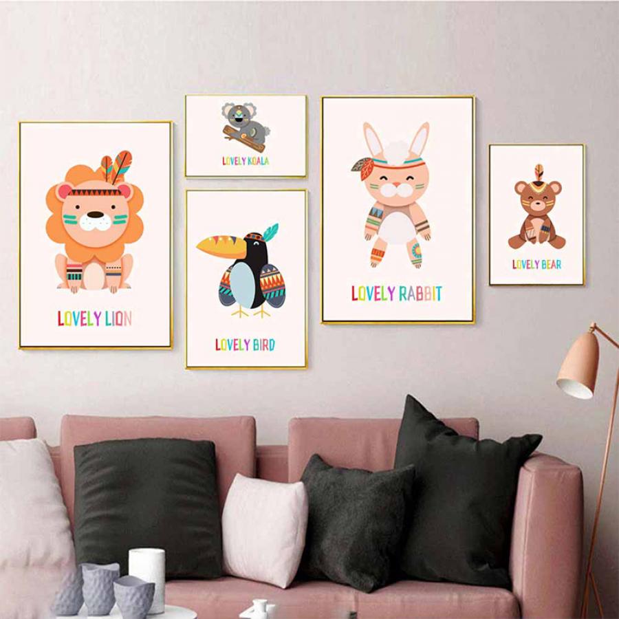 Bộ tranh Lovely động vật màu sắc trang trí phòng bé