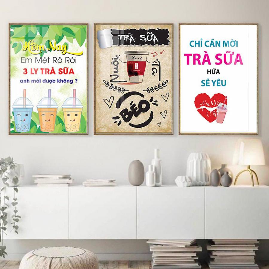 Bộ 3 tranh trang trí quán trà sữa đẹp