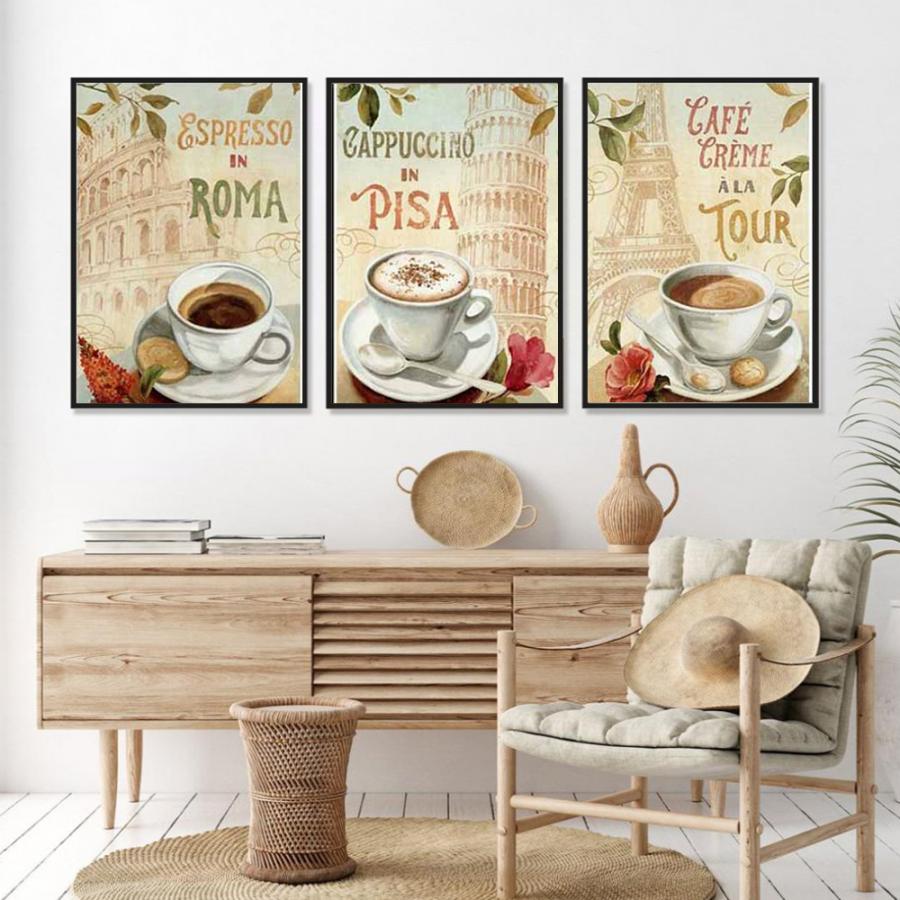 Bộ 3 tranh trang trí quán cafe nghệ thuật cổ điển