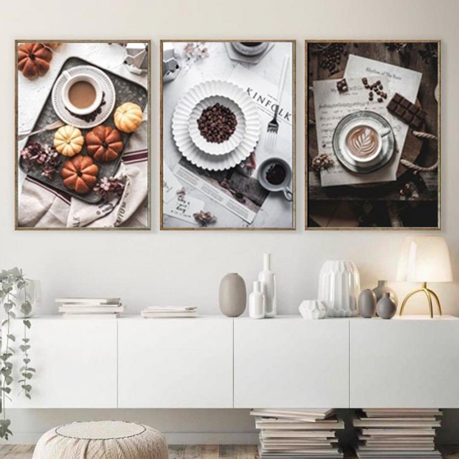 Tranh treo tường quán cafe nguyên chất bộ 3 tấm