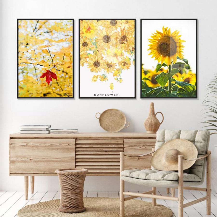 Bộ 3 tranh hoa hướng dương treo tường nghệ thuật
