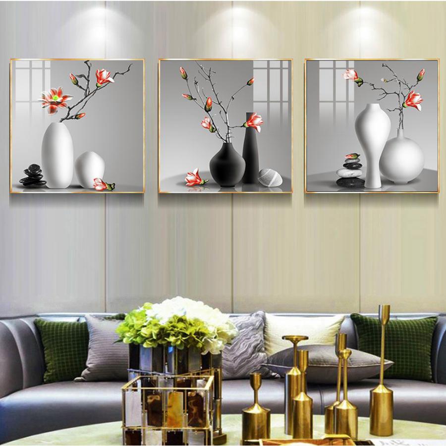 Bộ 3 tranh hoa sứ đỏ treo tường phòng khách