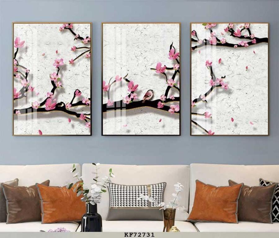 Bộ 3 tranh hoa đào hiện đại