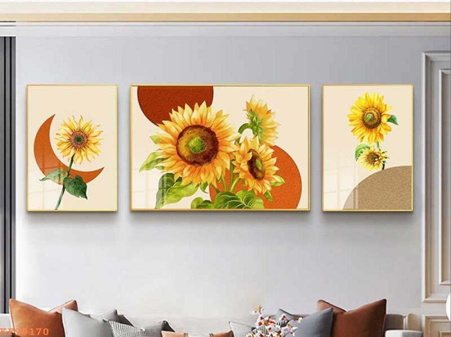 Bộ 3 tranh hoa hướng dương phong cách hiện đại (mẫu 2)