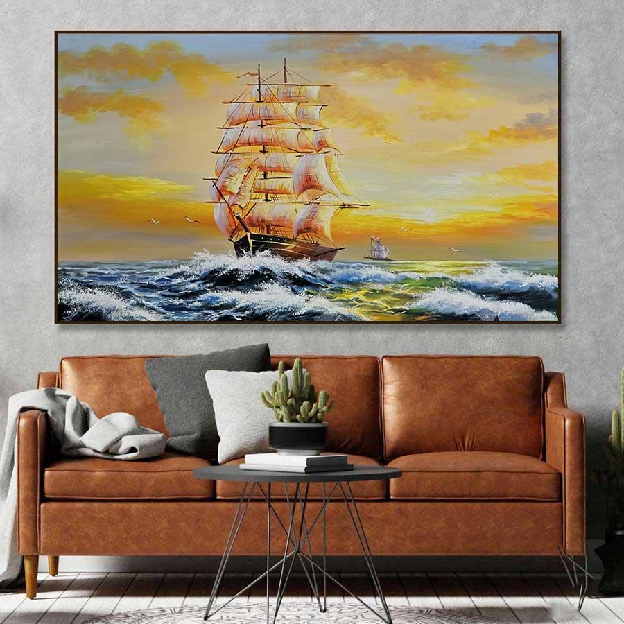 Tranh treo tường thuận buồm xuôi gió phong cách sơn dầu