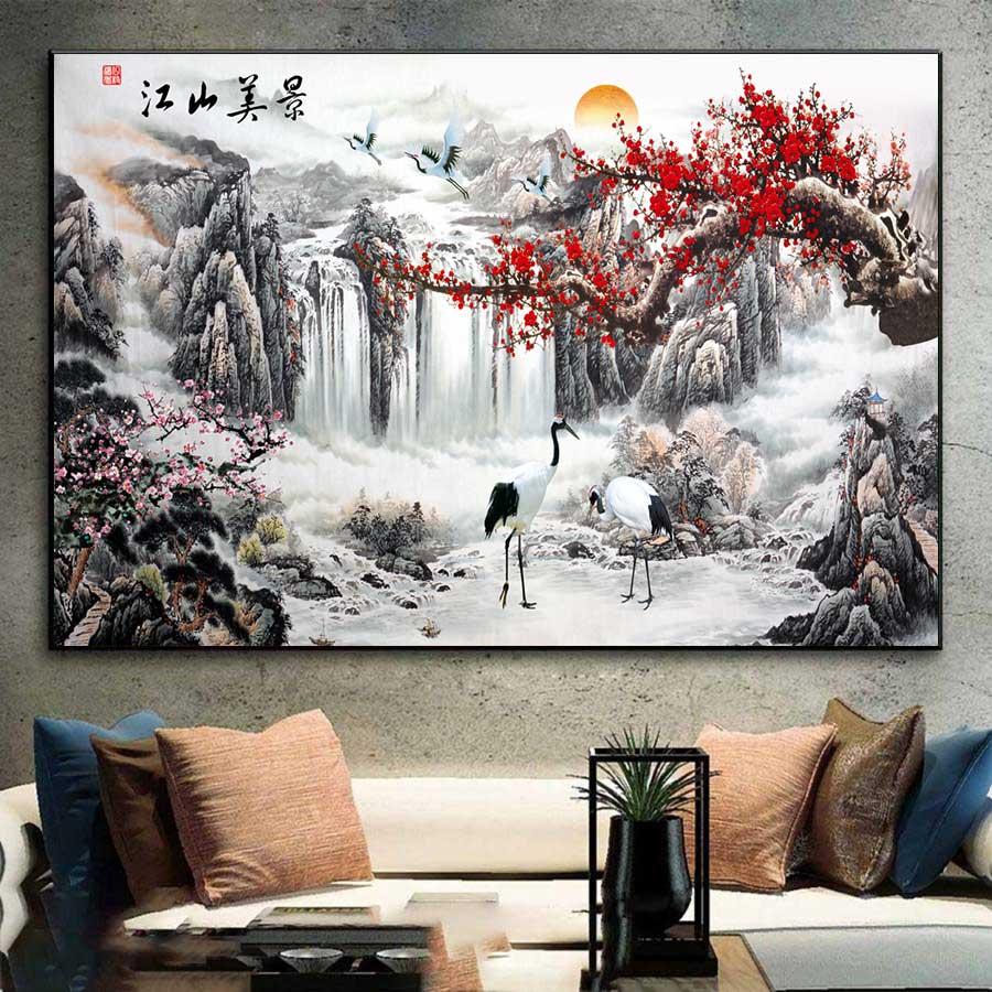 Tranh sơn thủy hoa đảo nở đón xuân