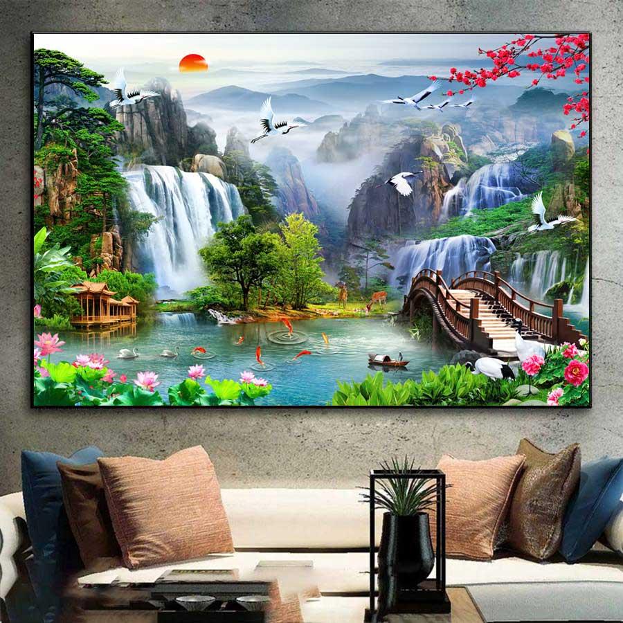 Tranh treo tường sơn thủy hữu tình treo phòng khách cực đẹp