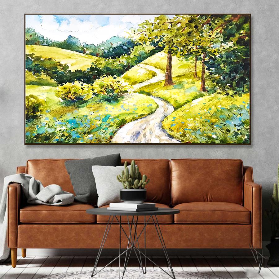 Tranh phong cảnh màu nước hiện đại lối nhỏ ven rừng