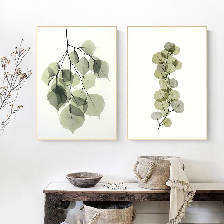 Bộ 2 tranh treo tường lá cây xanh mát nghệ thuật