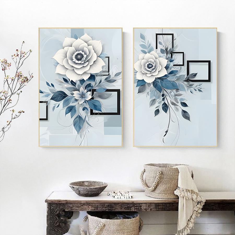 Bộ 2 tranh treo tường hoa và hình hiện đại