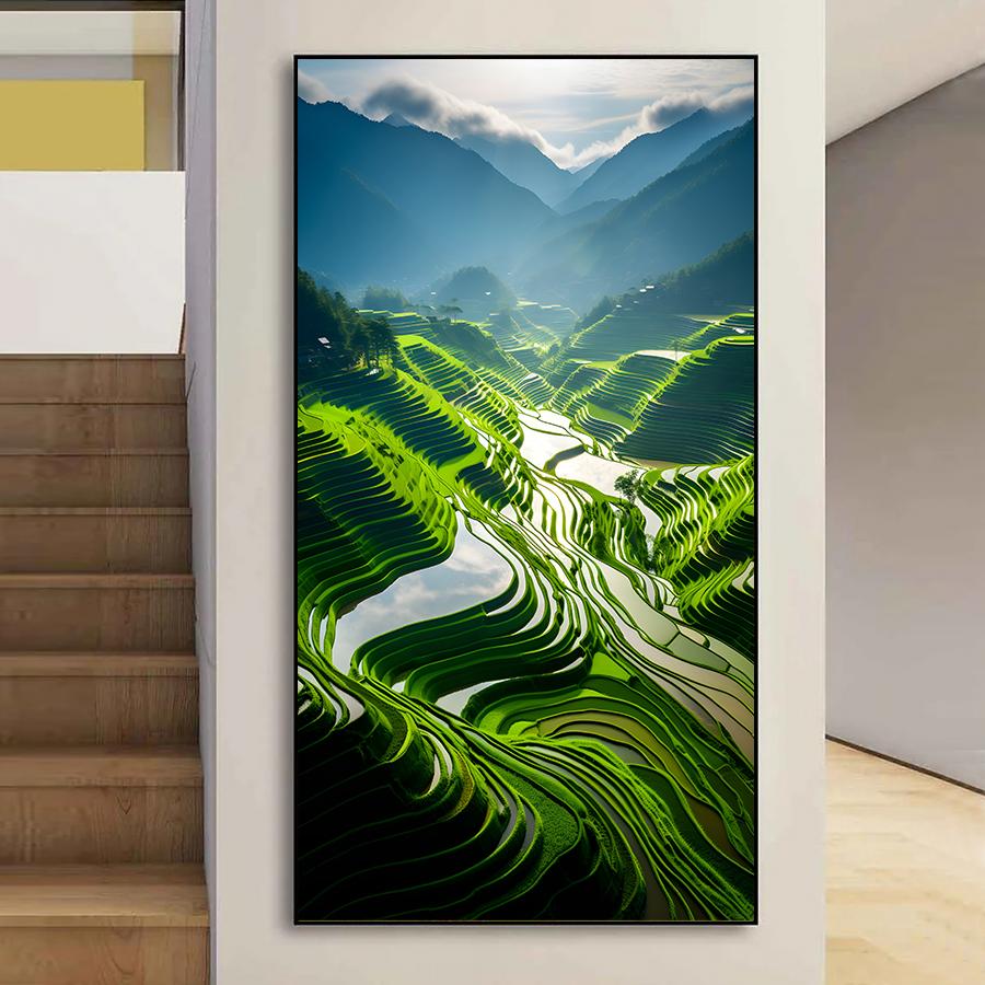 Tranh phong cảnh ruộng bậc thang khổ dọc cực đẹp