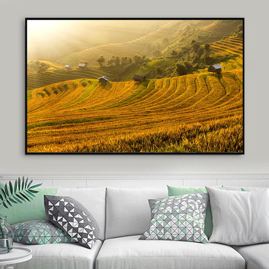 Tranh phong cảnh ruộng bậc thang mùa lúa chín