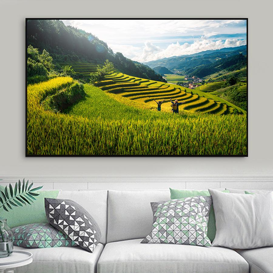 Tranh phong cảnh ruộng bậc thang mùa vàng trên non cao