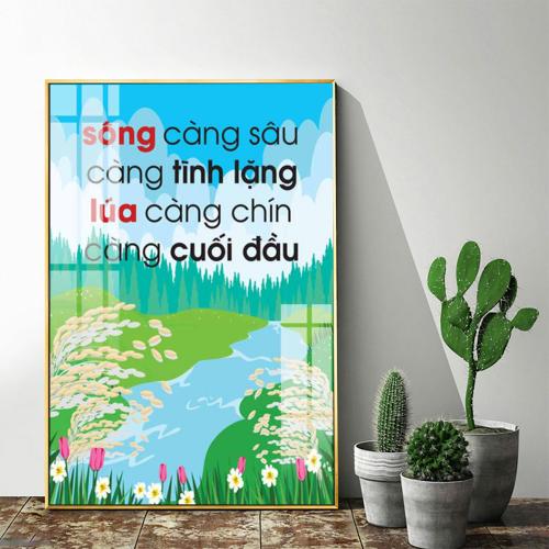 Tranh canvas slogan Sông càng sâu càng tĩnh lặng, lúa càng chín càng cuối đầu