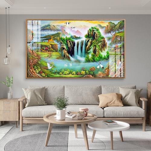 Tranh phong cảnh sơn thủy tùng hạc sơn dầu in canvas