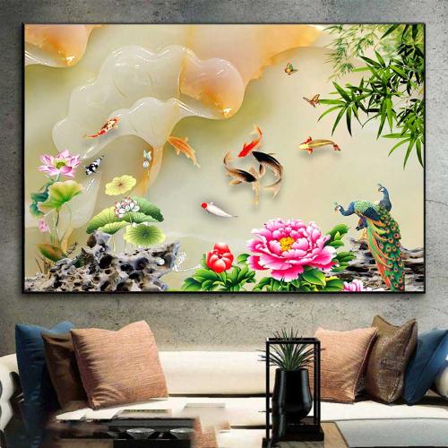 Tranh phong thủy cửu ngư quần hội đẹp