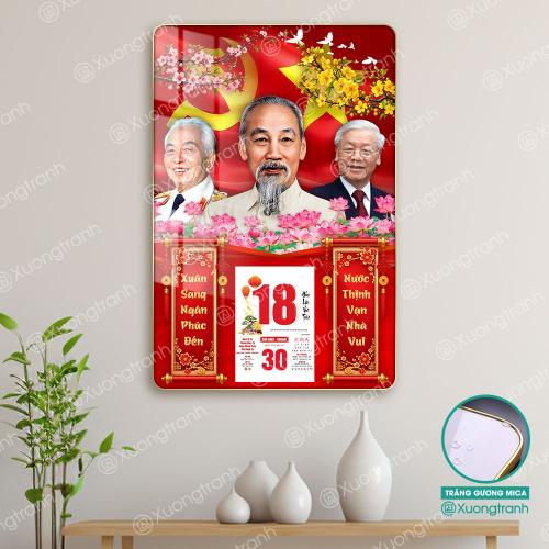 Đốc lịch tranh tráng gương mica Bác Hồ, Bác Giáp, Bác Trọng treo tường trang trọng