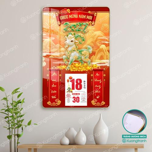 Đốc lịch tranh tráng gương mica Tết 2027 Dê ngọc tài lộc