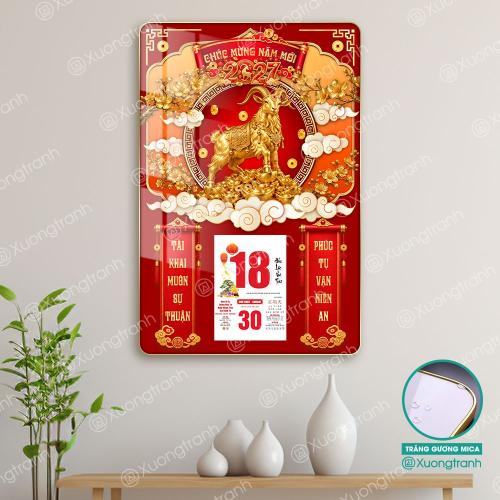 Đốc lịch tranh tráng gương mica Tết 2027 Dê vàng tài lộc và may mắn