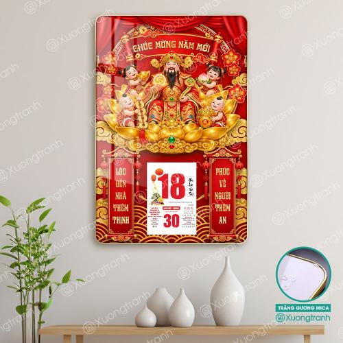 Đốc lịch tranh tráng gương mica Tết Thần Tài thiết kế sang trọng