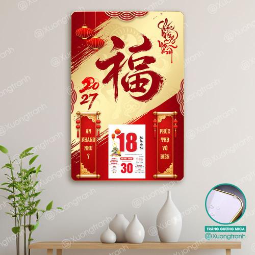 Tranh đốc lịch tráng gương Tết 2027 chữ Phúc thư pháp