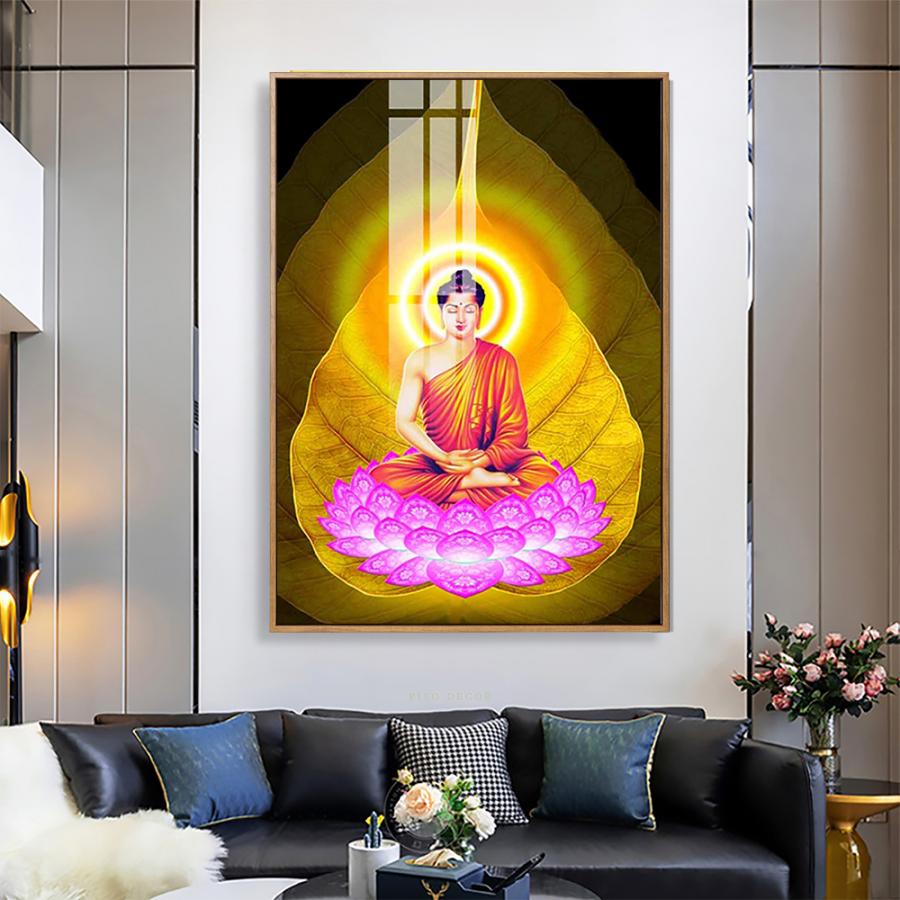 Tranh treo tường Phật Thích Ca và lá vàng