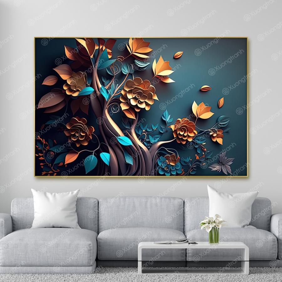 Tranh hoa lá 3D nghệ thuật trang trí phòng khách