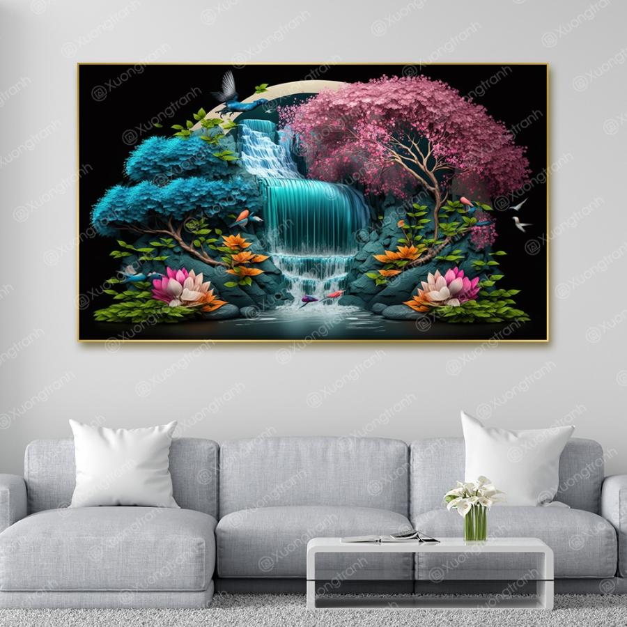 Tranh thác nước 3D trang trí phòng khách