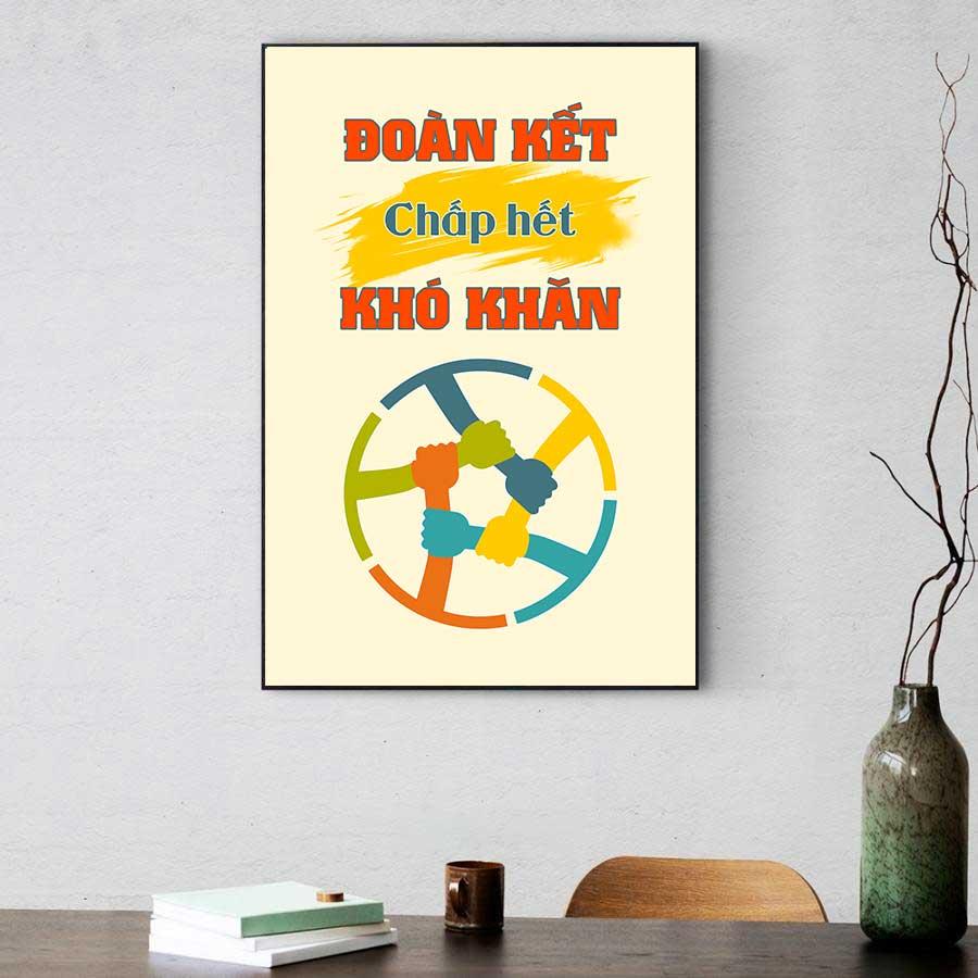 Tranh slogan văn phòng: Đoàn kết chấp hết khó khăn