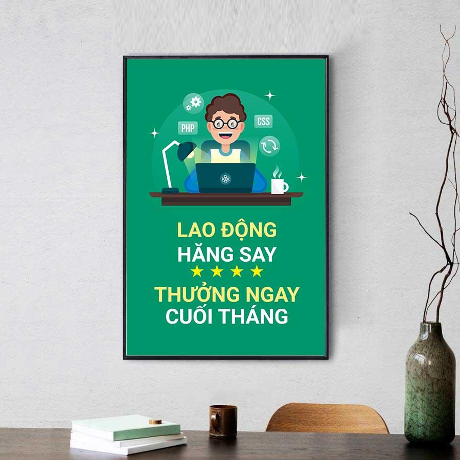 Tranh slogan: Lao động hăng say thưởng ngay cuối tháng (Mẫu 2)
