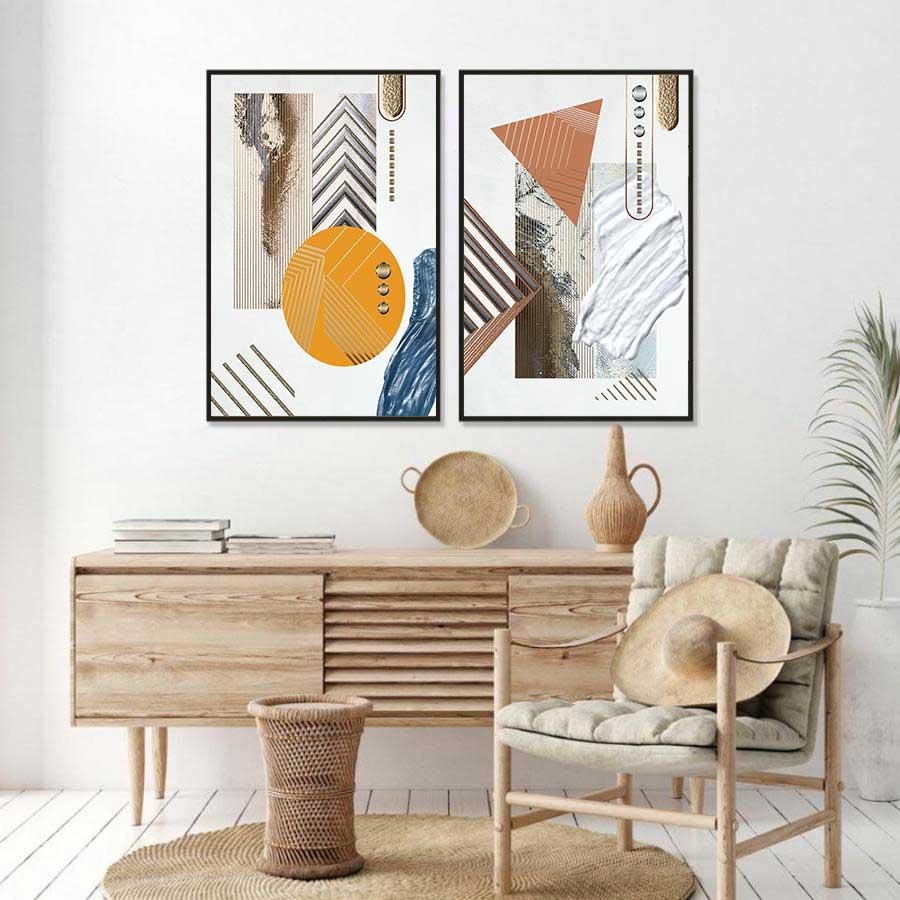 Set 2 tranh treo tường phong cách tối giản trừu tượng
