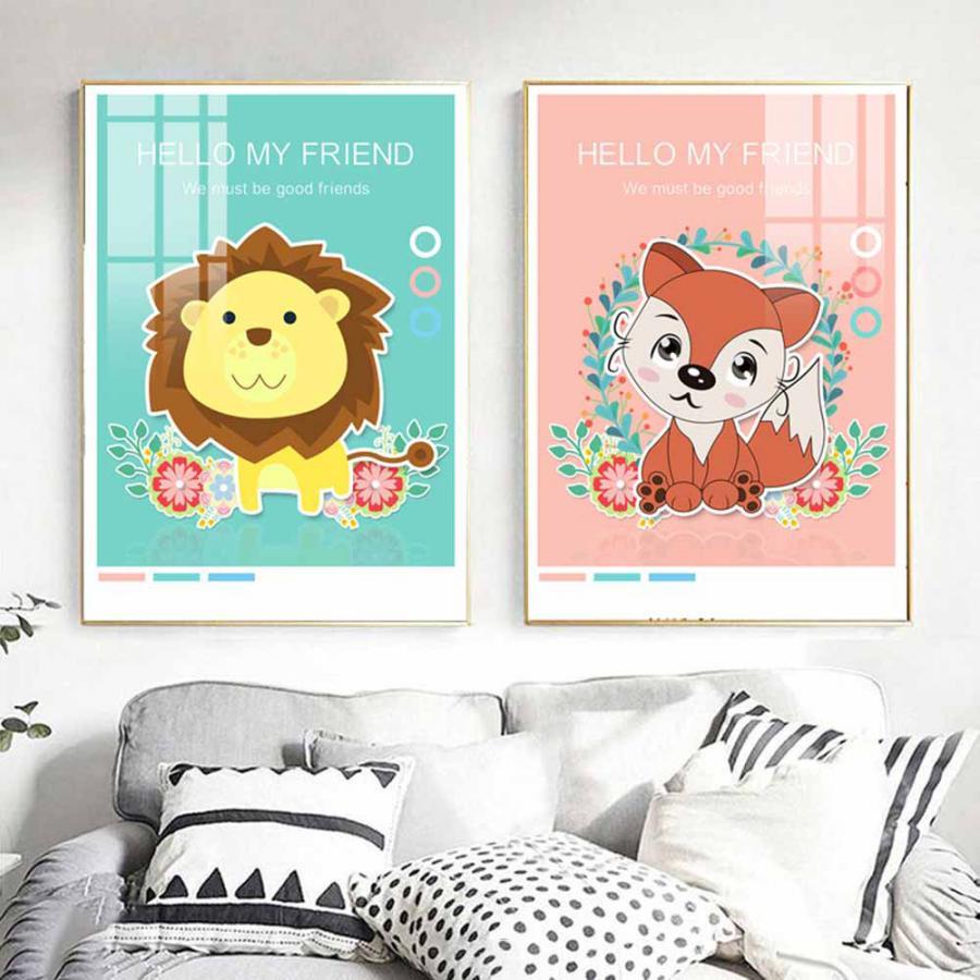 Bộ 2 tranh con vật vật ngộ nghĩnh treo tường cho bé
