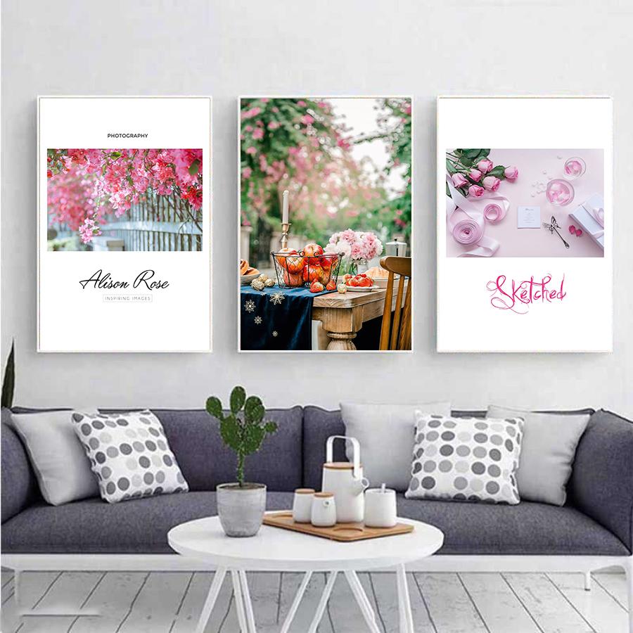 Bộ 3 tranh trang trí quán cafe tông hồng lãng mạn