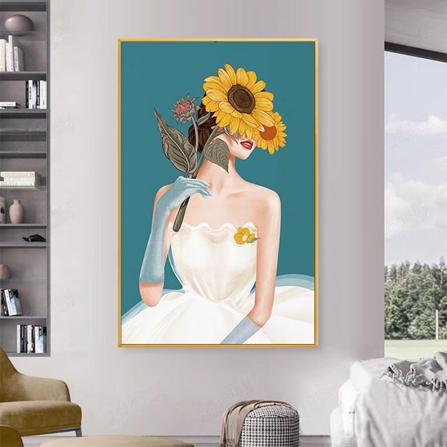 Tranh cô gái và hoa hướng dương