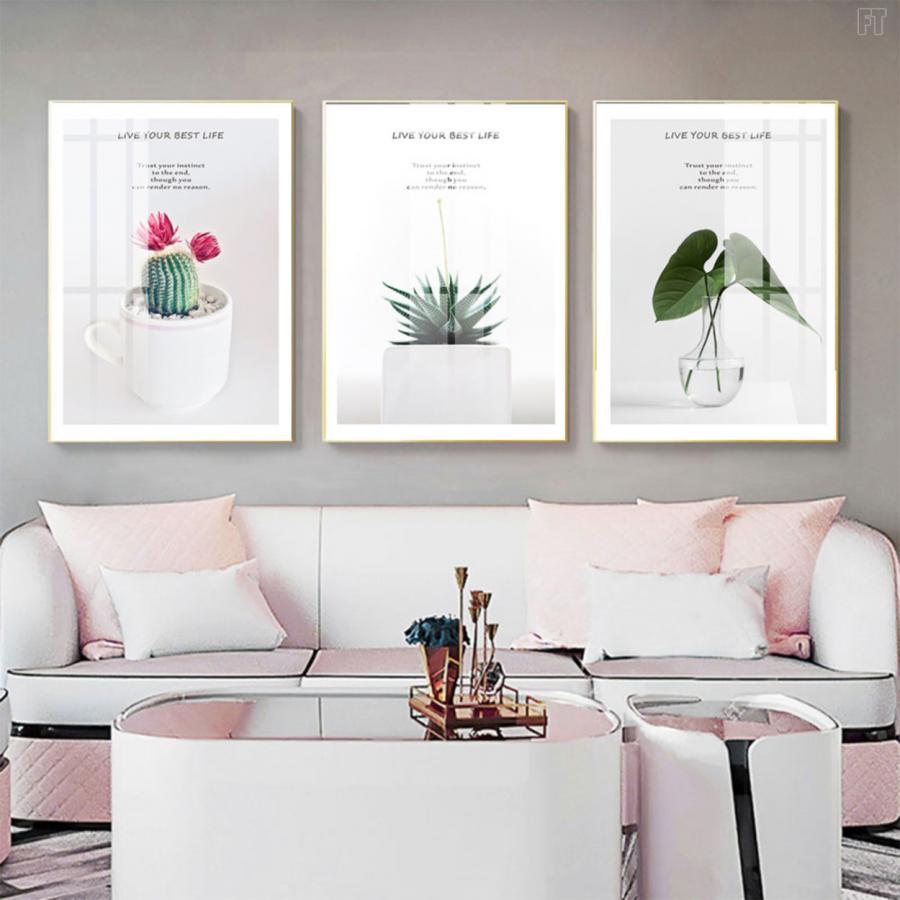 Bộ 3 tranh treo tường lá và cây xanh nghệ thuật