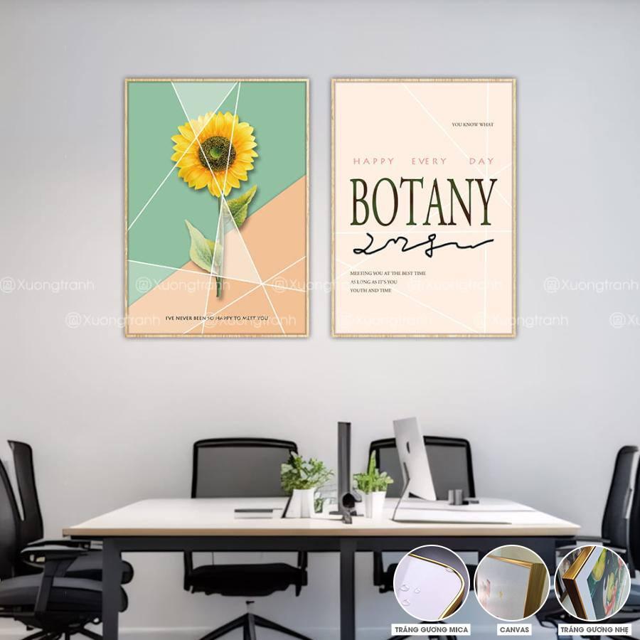 Bộ hai tranh văn phòng hoa hướng dương và đường nét hình học tinh tế