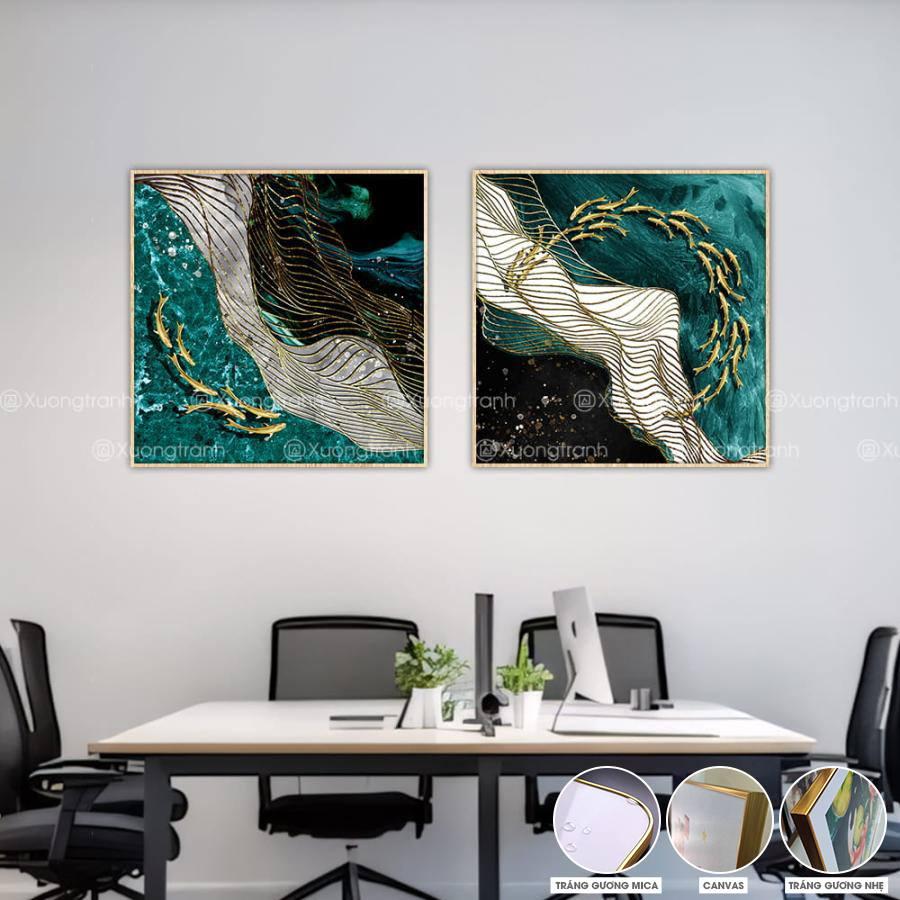 Tranh văn phòng bộ 2 tranh cá vàng hiện đại