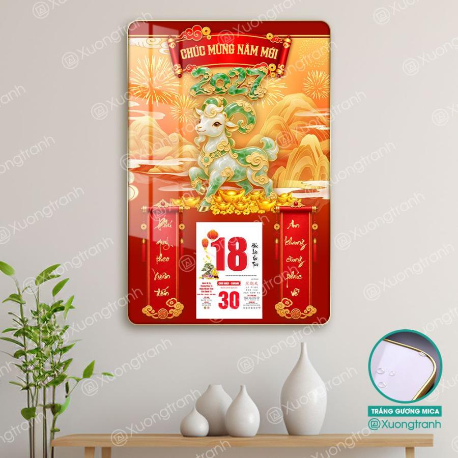 Đốc lịch tranh tráng gương mica Tết 2027 Dê ngọc tài lộc