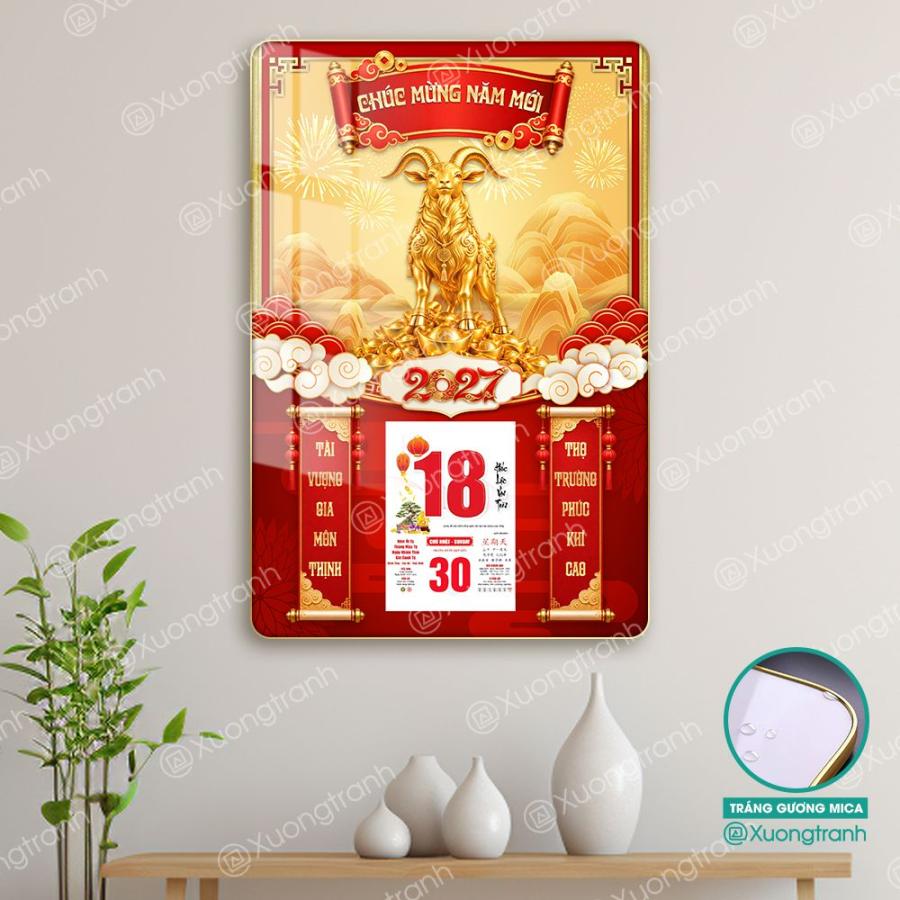Đốc lịch tranh tráng gương mica Tết 2027 tài vượng phúc thọ