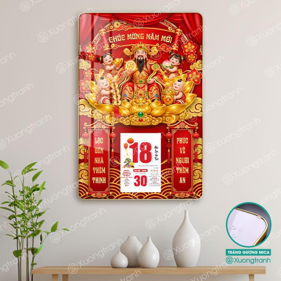 Đốc lịch tranh tráng gương mica Tết Thần Tài thiết kế sang trọng