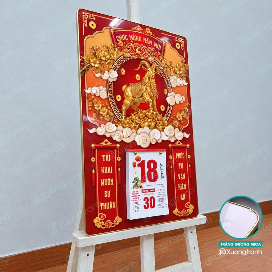 Đốc lịch tranh tráng gương mica Tết 2027 Dê vàng tài lộc và may mắn